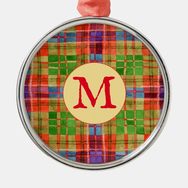 MAC RAE TARTAN Premium Round Ornament + Initial (Front)