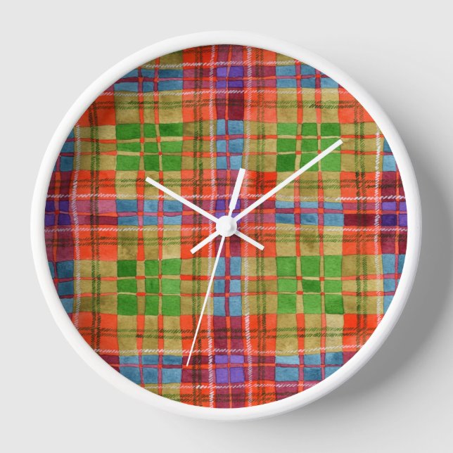 MAC RAE TARTAN Round White Wooden Wall Clock (Front)