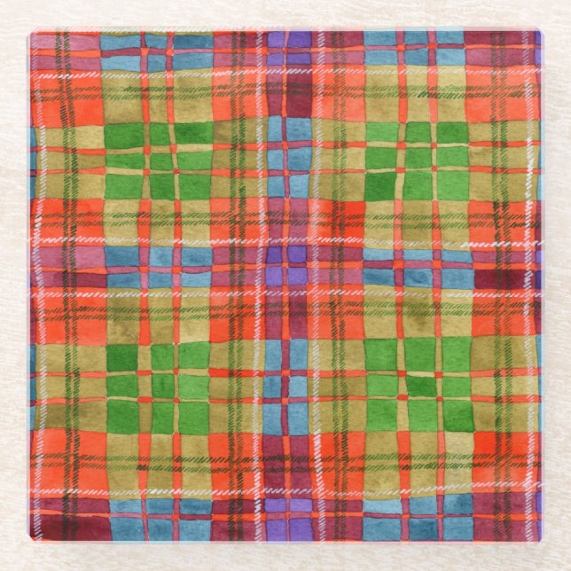 MAC RAE TARTAN Square Glass Coaster (Front)