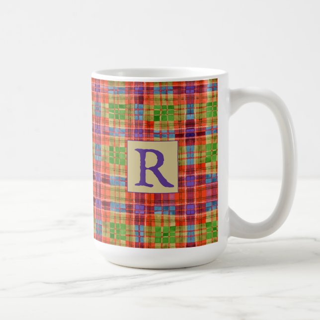 MAC RAE TARTAN Tall White Mug + Initial (Right)