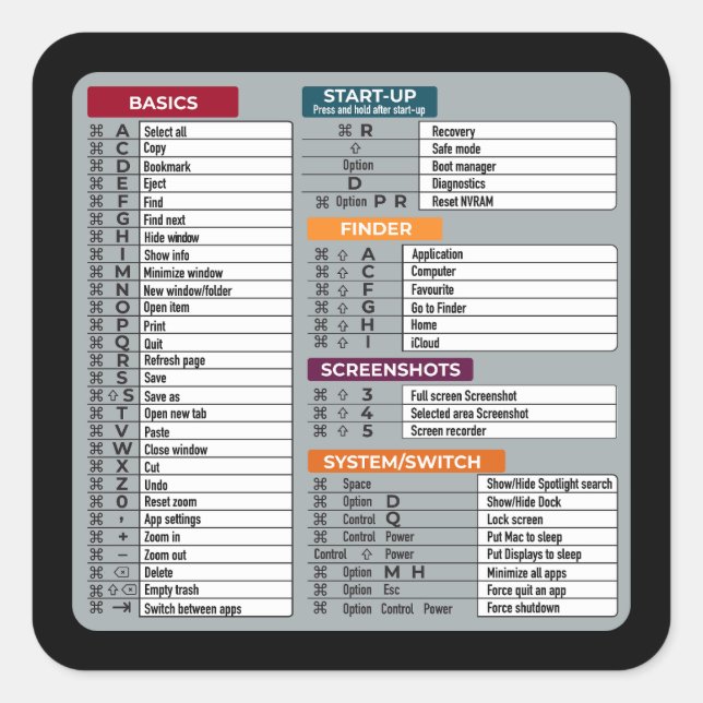 mac shortcut macos computer geek technology apple  square sticker (Front)