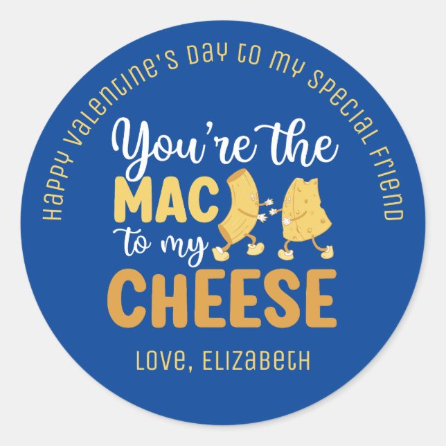 Mac To My Cheese Funny Cute Friend Valentine's Day Classic Round Sticker (Front)