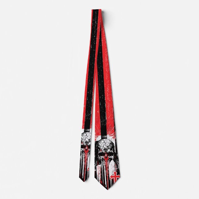 Macabre Elegance: Skulls and Crosses in Gothic Cha Tie (Back)