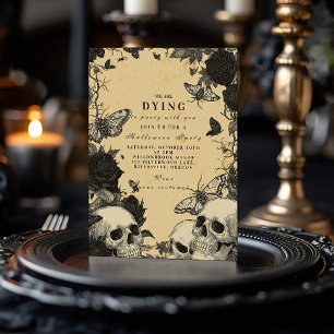 Macabre Gothic Skull and Moth Halloween Soirée Invitation