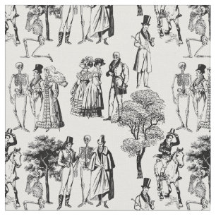 macabre halloween regency skeleton toile fabric