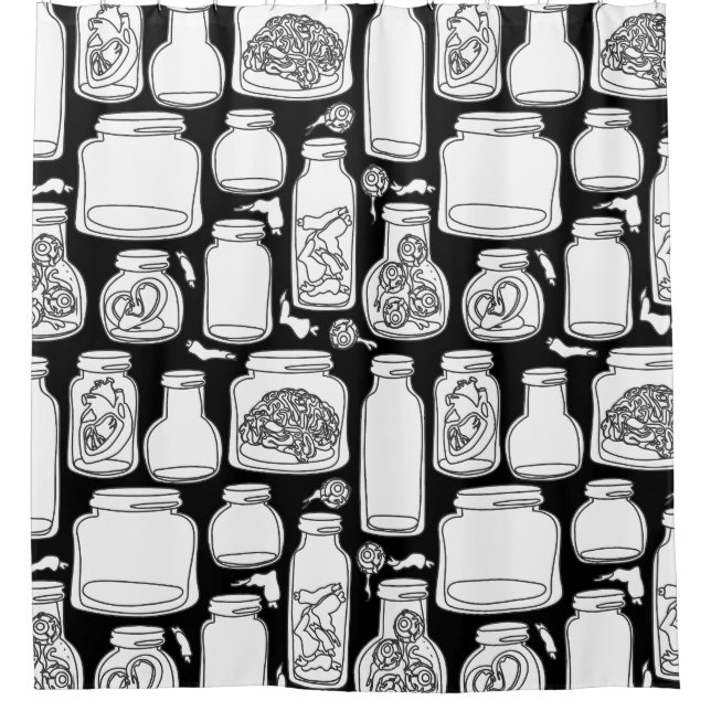 macabre medical specimens black white gothic shower curtain (Front)