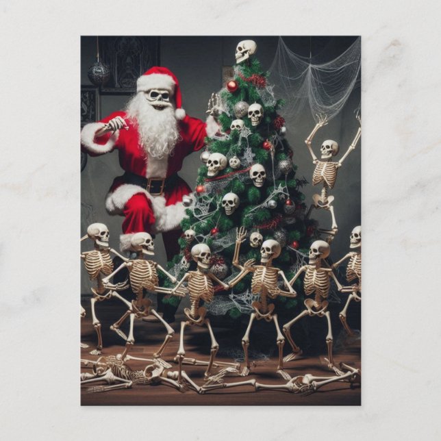 Macabre Skeleton Santa Festive Dancing Skeletons Postcard (Front)