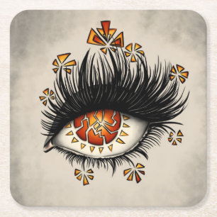 Macabre weird eye art square paper coaster