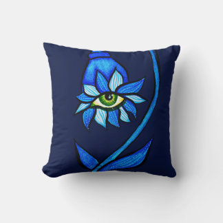 Macabre Witchy Eye Flower Creepy Spooky Blue Cushion