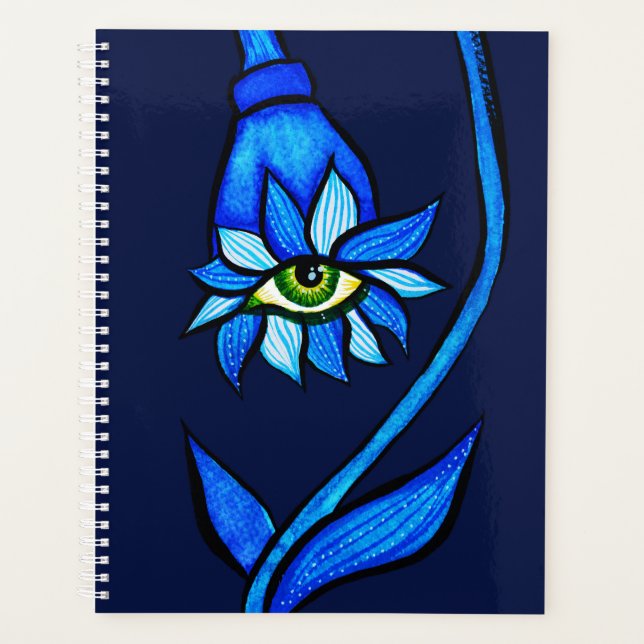 Macabre Witchy Eye Flower Creepy Spooky Blue Planner (Front)