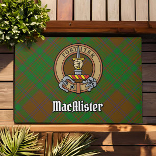 MacAlister of Glenbarr Crest over Hunting Tartan Doormat