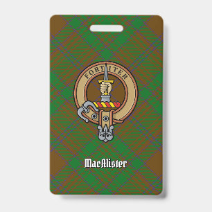 MacAlister of Glenbarr Crest over Hunting Tartan ID Badge