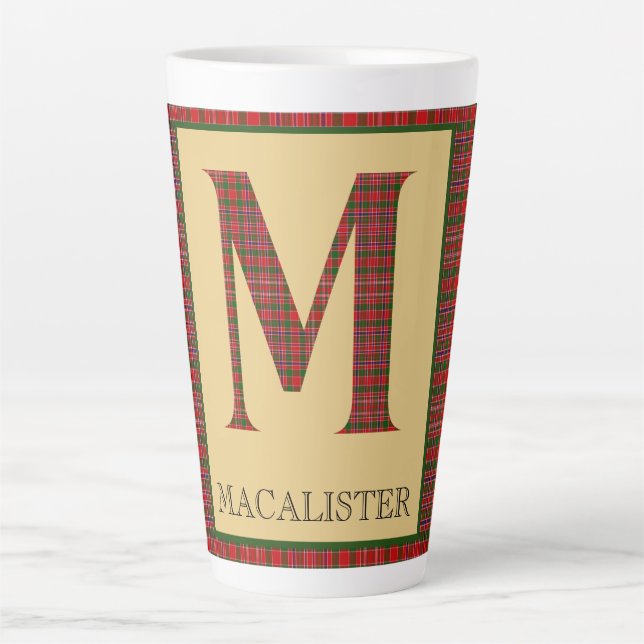 MacAlister Tartan Monogram M  Latte Mug (Front)