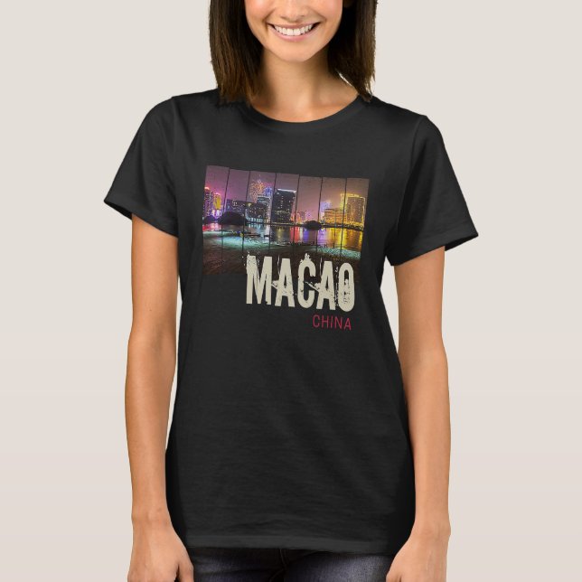 Macao Casino Skyline China Vintage Souvenir T-Shirt (Front)