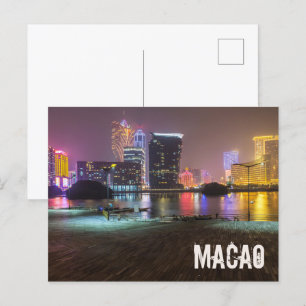 Macao Casino Skyline Panorama China Nighttime Holiday Postcard