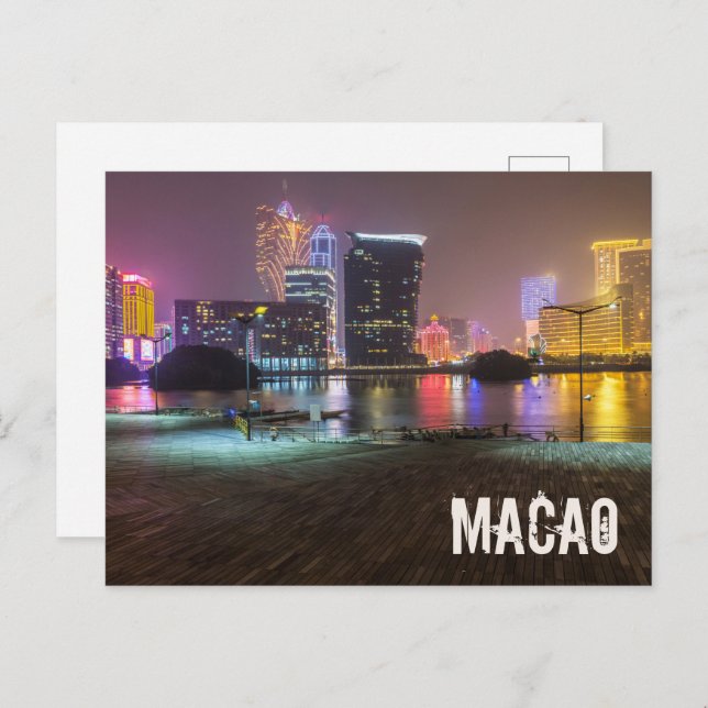 Macao Casino Skyline Panorama China Nighttime Holiday Postcard (Front/Back)
