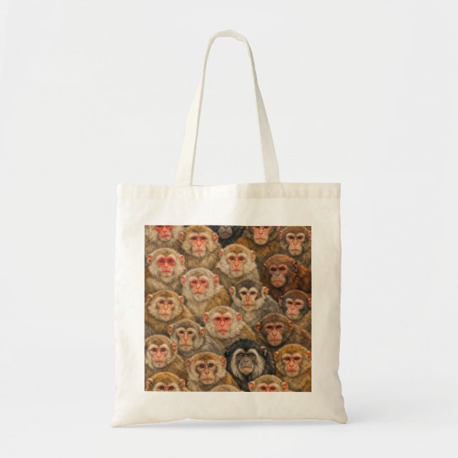 Macaque Monkey Faces Wildlife Portrait Pattern Tote Bag (Front)