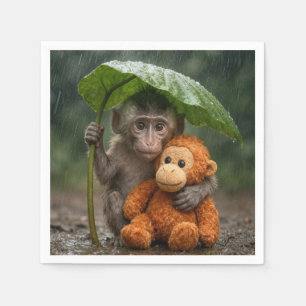 Macaque Monkey with Orange Orangutan Napkin