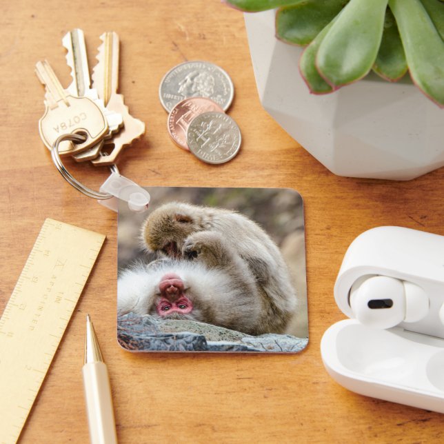 Macaque Monkeys, Caring Primate Bond Key Ring (Desk)