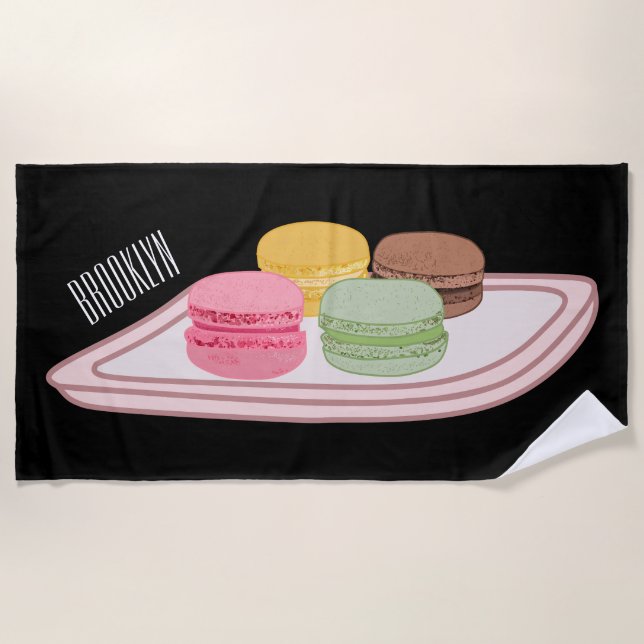 Macaron cartoon illustration  beach towel (Front)