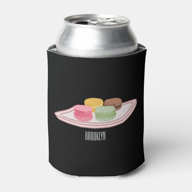 Macaron cartoon illustration  can cooler (Can Front)