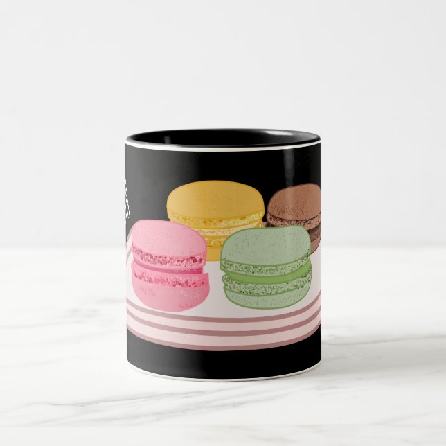 Macaron cartoon illustration  Two-Tone coffee mug (Center)