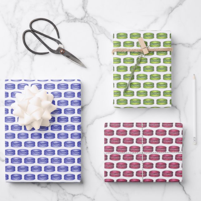 Macaron Cookies French Pastry Food Bakery Cafe Wrapping Paper Sheet (Front)