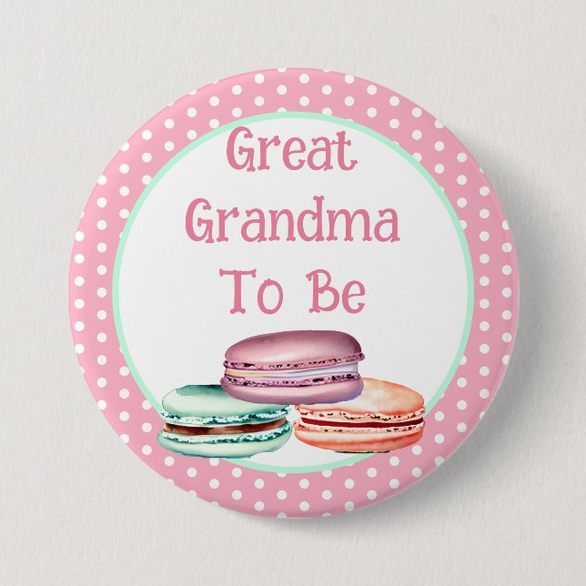 Macaron Girl's Baby Shower Great Grandma To Be 7.5 Cm Round Badge (Front)