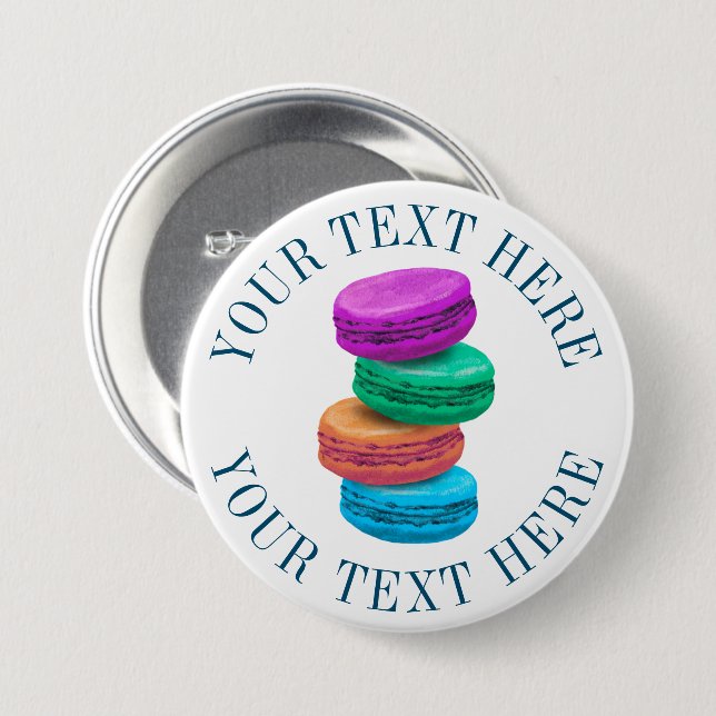 Macaron pinback buttons with personalised text (Front & Back)