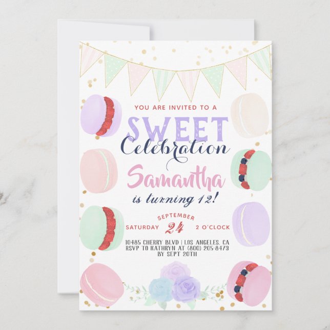 Macaron Sweet Celebration Birthday Invitation (Front)