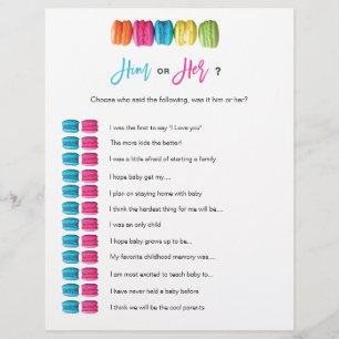 Macaron Tea Him or Her Bridal Baby Shower Game