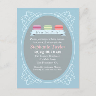 Macaron Tea Party Baby Shower, Blue and Grey Invitation