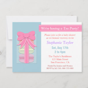 Macaron Tea Party Baby Shower, Blue and Pink Invitation