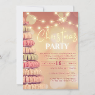Macaron Tree Neon Light Pink Christmas Party Invitation