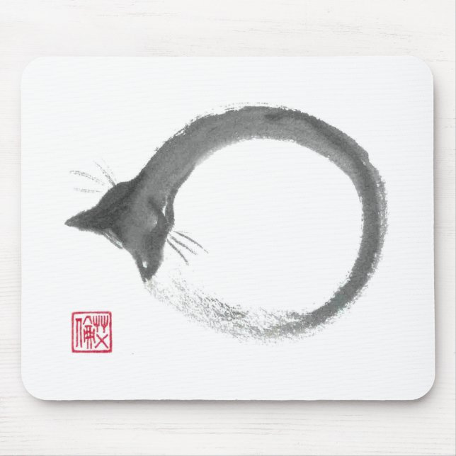 Macaroni - Sumi-e cat Enso Mouse Mat (Front)