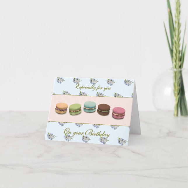 Macarons and Flowers Elegant Birthday Card (Front)
