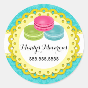 Macarons Bakery Damask Yellow Scallop Seals