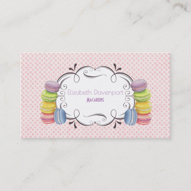 Macarons French Dessert in Pastel Watercolors Business Card (Front)