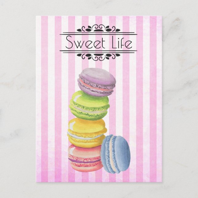 Macarons French Pastry Pastel Watercolor Postcard (Front)