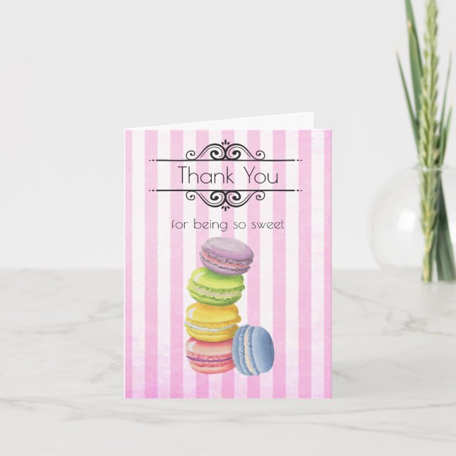 Macarons French Pastry Pastel Watercolor Thank You Card (Front)