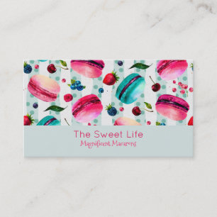 Macarons French Pastry With Berries And Polka Dots Business Card