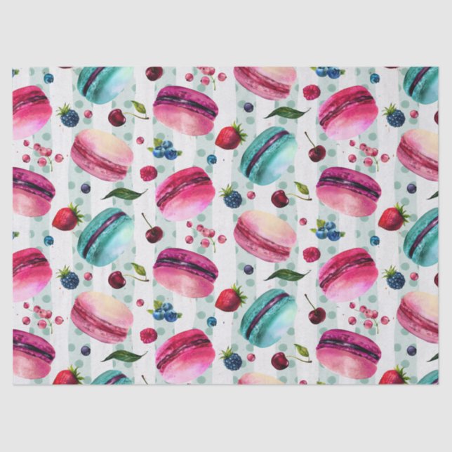 Macarons French Pastry With Berries And Polka Dots Tissue Paper (Front)