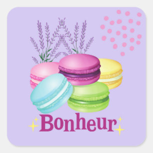 Macarons Happiness Bonheur Square Sticker
