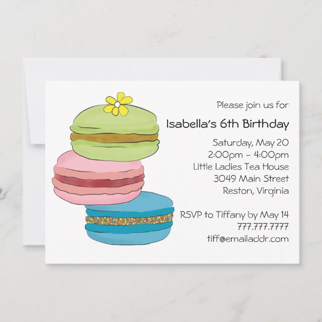 Macarons Macaroon Cookies Birthday Tea Party Invitation (Front)