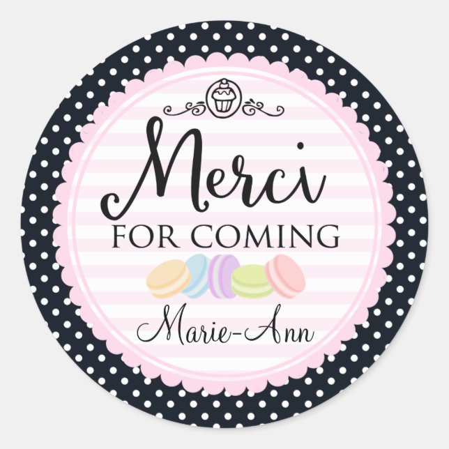 Macarons party thank you Merci 2inch circle Classic Round Sticker (Front)