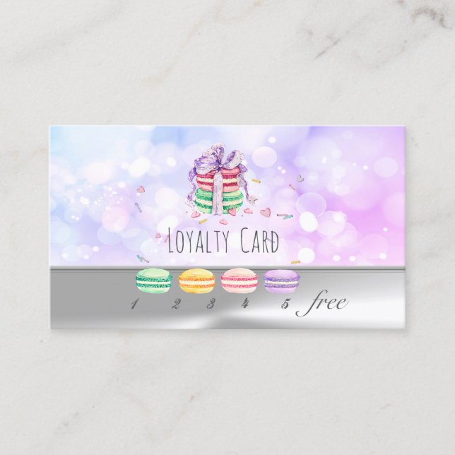  Macarons, Silver, Bokeh  Loyalty Card (Front)