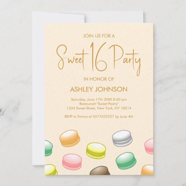 Macarons Sweet 16 Party Invitation (Front)