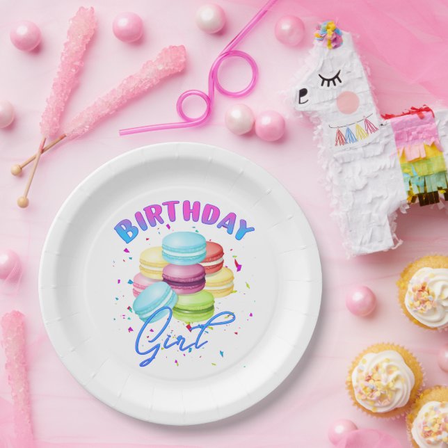 Macarons Sweet Birthday Girl Candy Lovers Theme Paper Plate (Party)