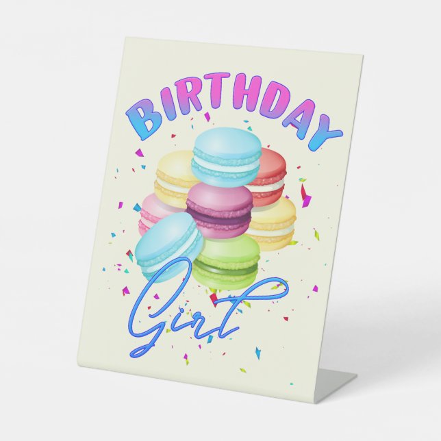 Macarons Sweet Birthday Girl Candy Lovers Theme Pedestal Sign (Front)