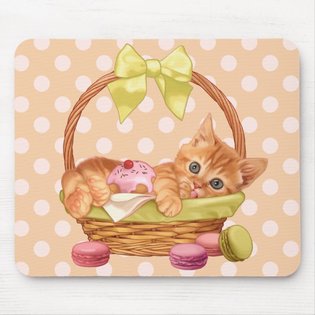 Macaroon and cupcake kitten mouse mat (Front)